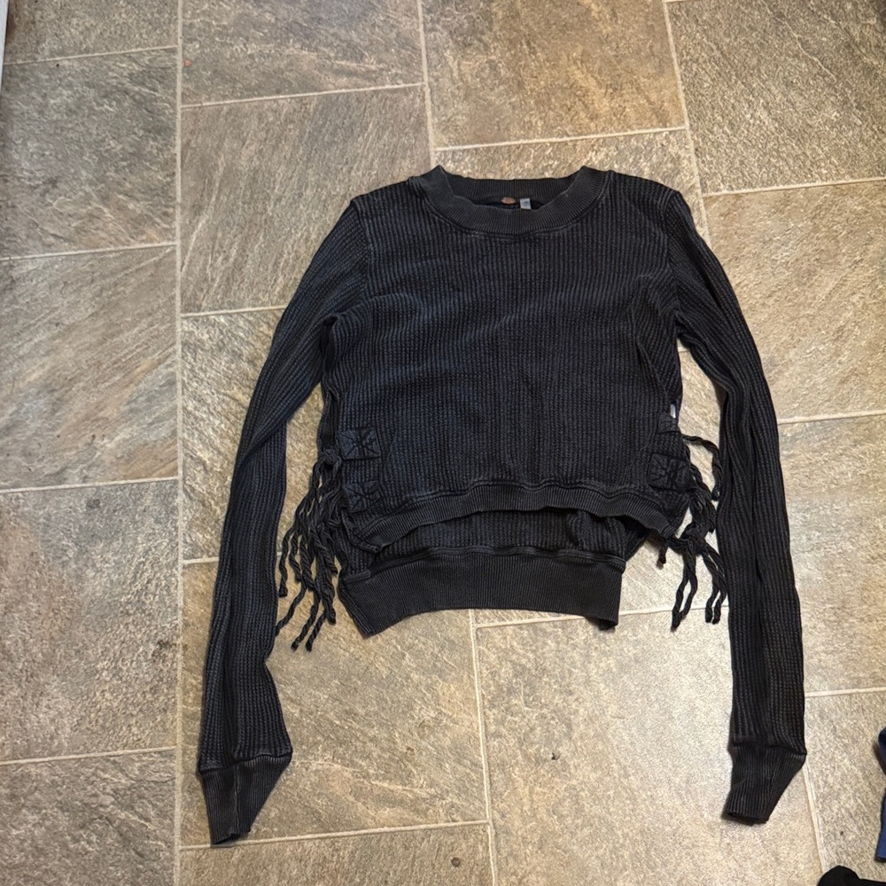 Free People Black Fringe Sweatshirt